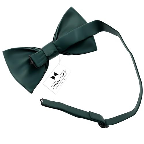 Adam Young Men's Hunter Green Bow Tie Pre-Tied Style Formal Satin Classic Bowtie for Tuxedo Faux Silk (Large, Dark Green) - Image 3