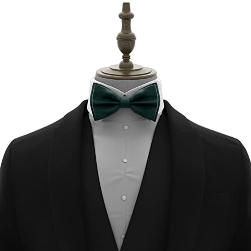 Adam Young Men's Hunter Green Bow Tie Pre-Tied Style Formal Satin Classic Bowtie for Tuxedo Faux Silk (Large, Dark Green) - Image 4
