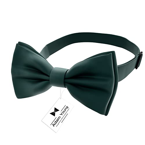 Adam Young Men's Hunter Green Bow Tie Pre-Tied Style Formal Satin Classic Bowtie for Tuxedo Faux Silk (Large, Dark Green) - Image 2