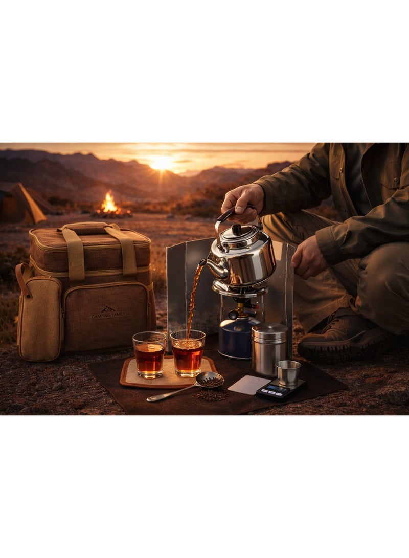 ال سي طقم شاي للتخييم مع غلاية محمولة وموقد وحقيبة حمل – مجموعة شاي وقهوة للرحلات - Image 2