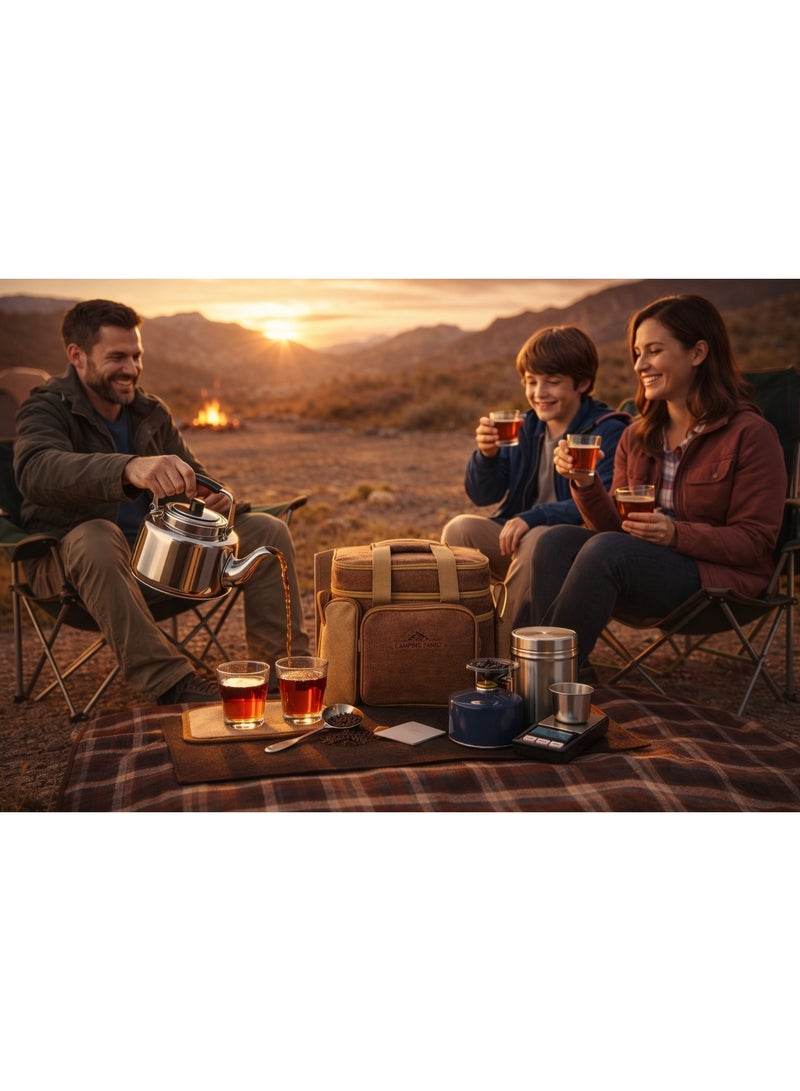ال سي طقم شاي للتخييم مع غلاية محمولة وموقد وحقيبة حمل – مجموعة شاي وقهوة للرحلات - Image 3