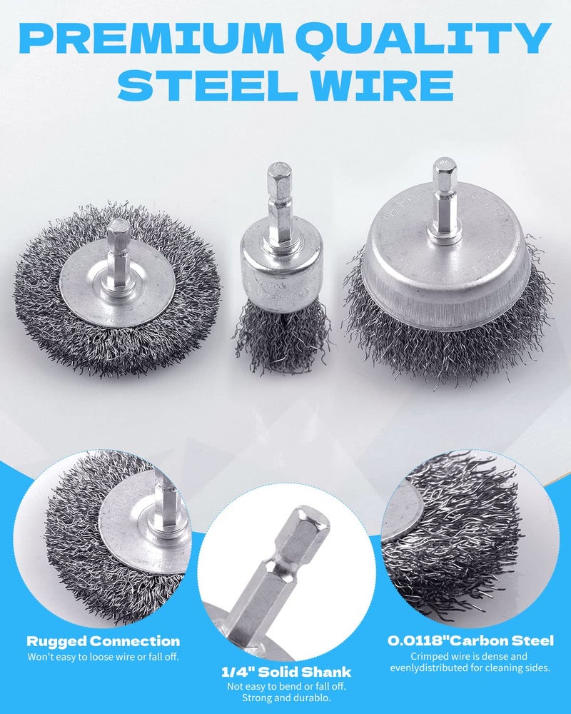 Rocaris 60 Pack Rocaris Carbon Steel Wire Wheel Brush Set - Cup  Wheel  And Pen Brushes With 1/4-Inch Hex Shank For Rust Removal  Corrosion And Scrub Surfaces - Image 2