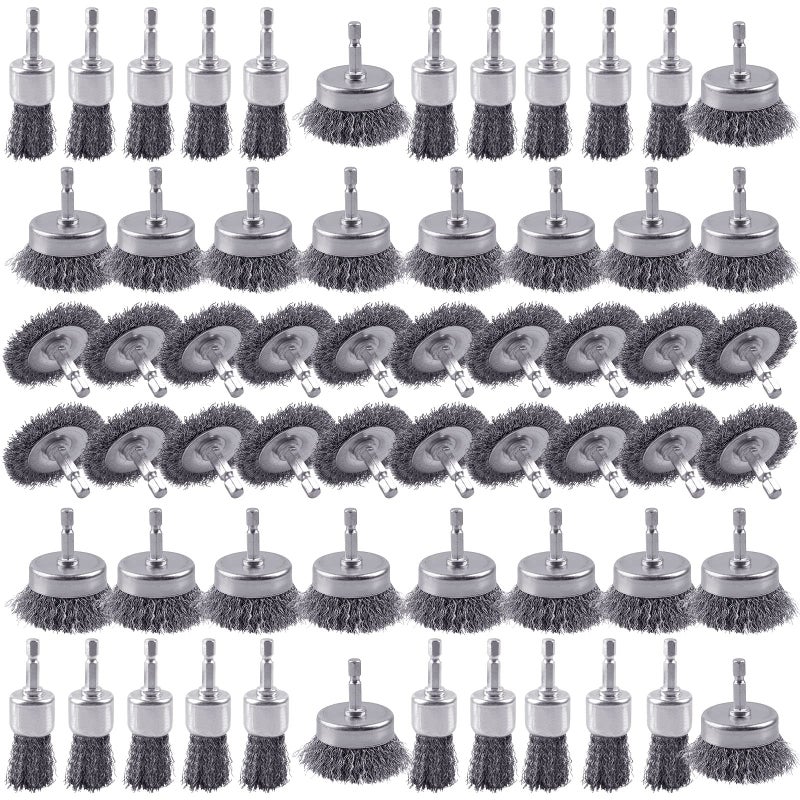 Rocaris 60 Pack Rocaris Carbon Steel Wire Wheel Brush Set - Cup  Wheel  And Pen Brushes With 1/4-Inch Hex Shank For Rust Removal  Corrosion And Scrub Surfaces - Image 1