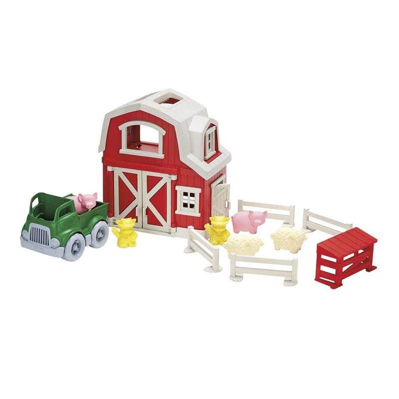 Green Toys Farm Playset - 13 Piece Pretend Play, Motor Skills, Language & Communication Kids Role Play Toy. No BPA, phthalates, PVC. Dishwasher Safe, Recycled Plastic, Made in USA, Red - Image 1