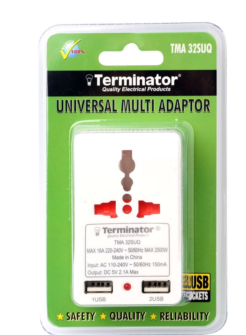 3 Pin and 2 Pin With 2 USB Port Flat Plug - Image 1