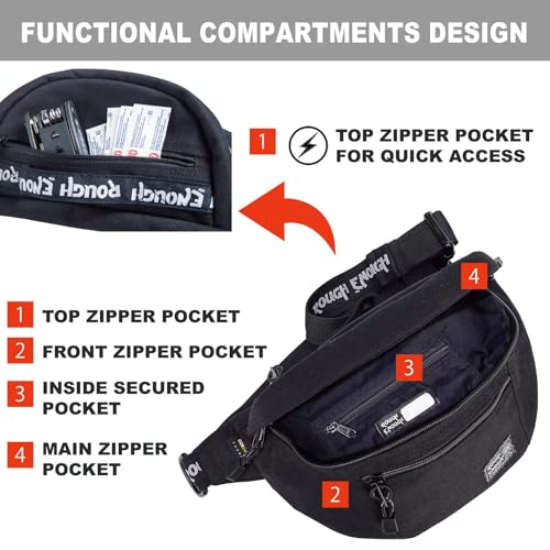 RE ROUGH ENOUGH Rough Enough Tactical Fanny Pack for Men Lightweight Waterproof Waist Bag Crossbody for Fishing Hiking Dog Walking (Black) - Image 3