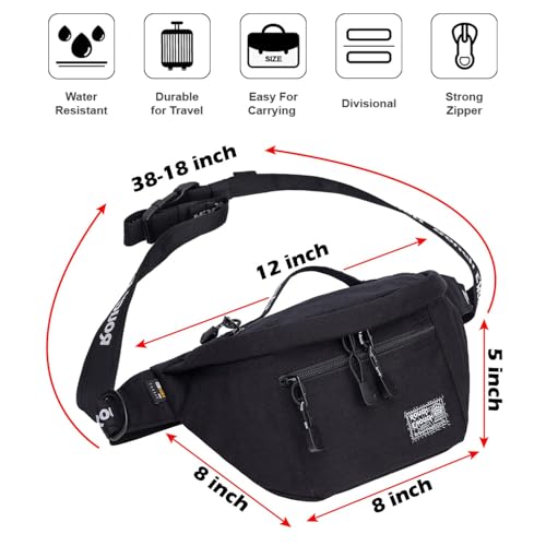 RE ROUGH ENOUGH Rough Enough Tactical Fanny Pack for Men Lightweight Waterproof Waist Bag Crossbody for Fishing Hiking Dog Walking (Black) - Image 5