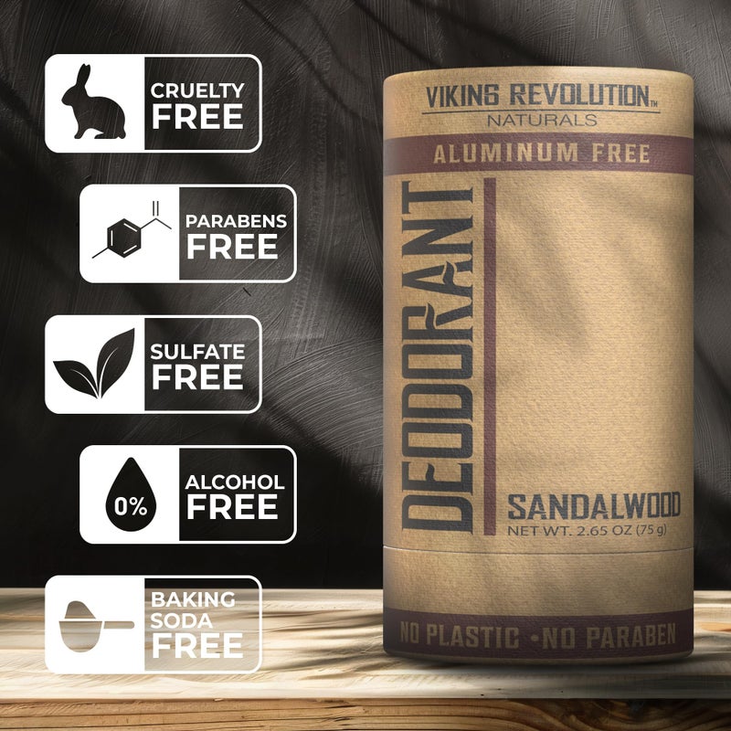 Viking Revolution Sandalwood Deodorant for Men - Aluminum Free with Shea Butter and Tapioca Starch - Stain- Free and Baking Soda-Free - Natural Deodorant for Men (2.65oz) - Image 5