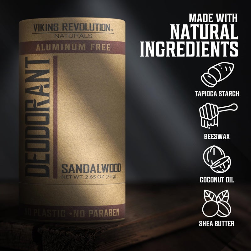 Viking Revolution Sandalwood Deodorant for Men - Aluminum Free with Shea Butter and Tapioca Starch - Stain- Free and Baking Soda-Free - Natural Deodorant for Men (2.65oz) - Image 4