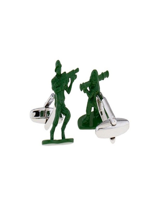 MRCUFF Army Men Green Soldier Rifle Military Marines Pair of Cufflinks in a Presentation Gift Box & Polishing Cloth - Image 2