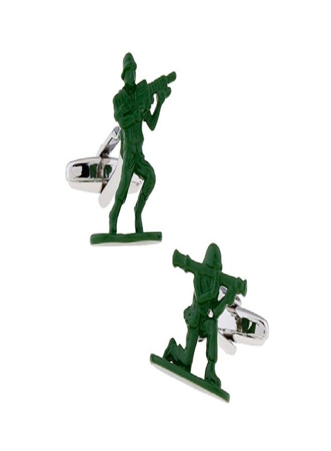 MRCUFF Army Men Green Soldier Rifle Military Marines Pair of Cufflinks in a Presentation Gift Box & Polishing Cloth - Image 1