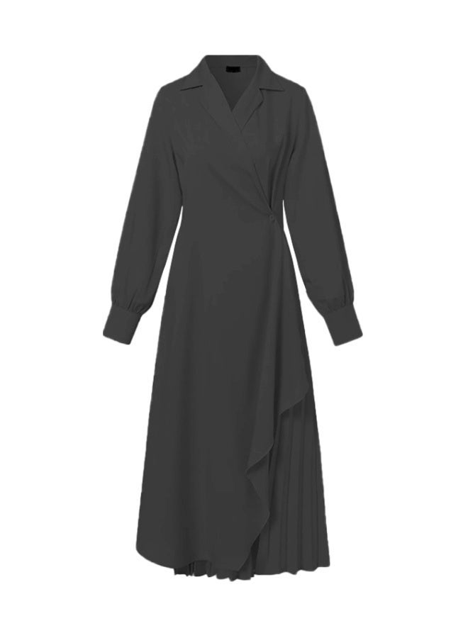 Ladies Elegant Dress, Fashionable Temperament Shirt Dress, Long Skirts for Women, Solid Color Tunic Asymmetrical Pleated Design Long Suit Dress for Casualss, Banquet Wedding Party ﻿Evening Dress - Image 2