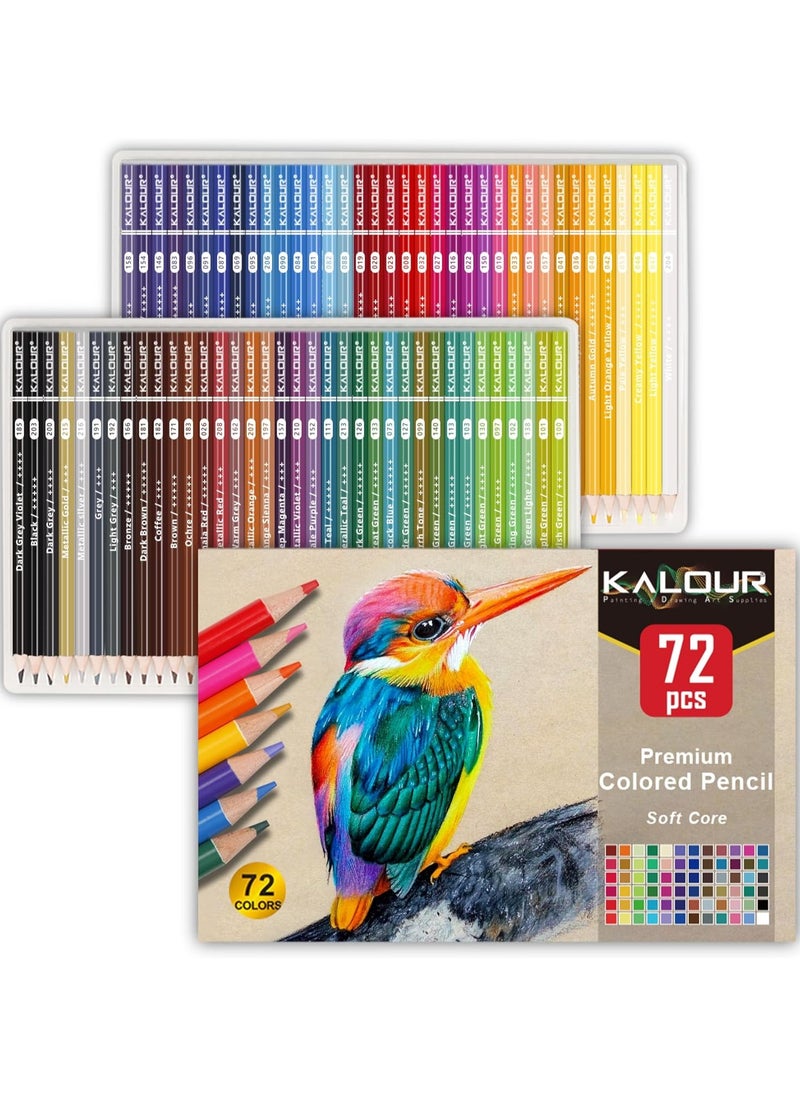 KALOUR - KALOUR 72 Count Colored Pencils for Adult Coloring Books, Soft Core,Ideal for Drawing Blending Shading,Color Pencils Set Gift for Adults Kids Beginners - Image 1