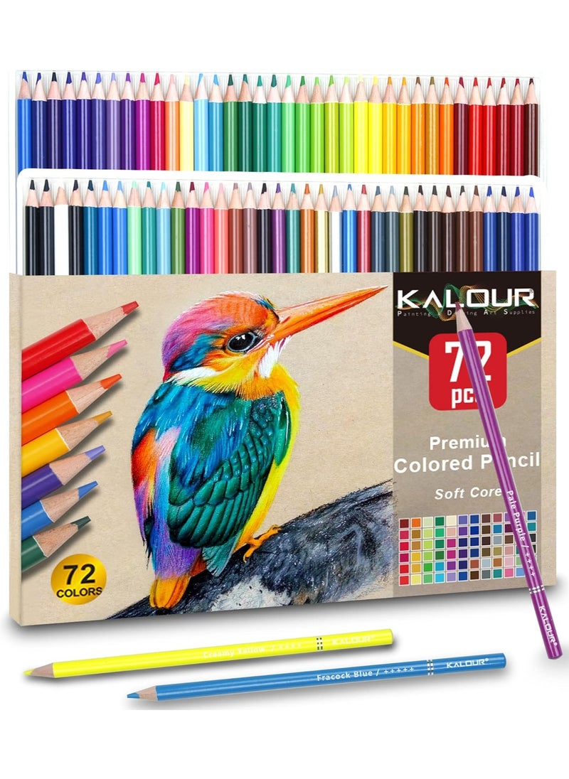 KALOUR - KALOUR 72 Count Colored Pencils for Adult Coloring Books, Soft Core,Ideal for Drawing Blending Shading,Color Pencils Set Gift for Adults Kids Beginners - Image 1