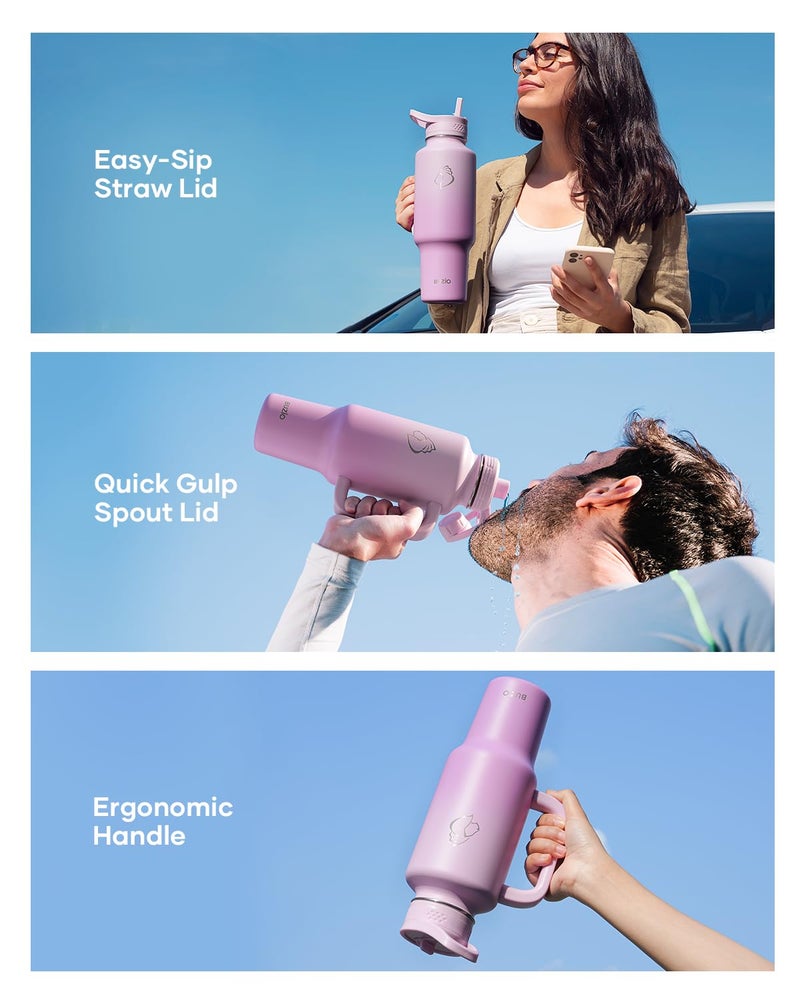 BUZIO 40oz Water Bottle Fits in Cup Holder, BUZIO Insulated Tumbler with Handle, Double Wall Water Flask with Lid for Hot Cold, BPA-Free Sweat-Proof Wide Mouth Water Bottle 40oz for Sports, Gradient Purple - Image 4