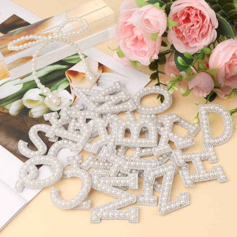 LUSTRIB Cute 26 English Letters Patch Stickers, A-Z Alphabet Applique with Pearls and Small Diamonds, Self-Adhesive Letter Patches/Fabric Letter Sticks, Initial Letters Embroidered Chenille Sticker (Pink) - Image 4