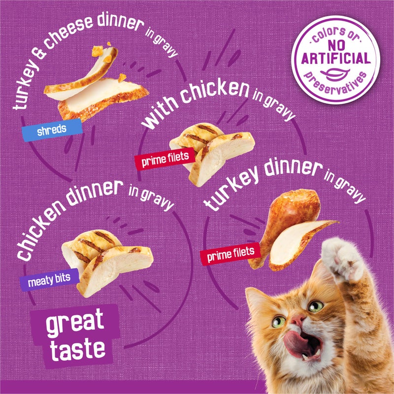 Friskies طعام قطط رطب من بورينا فريسكيز بنكهة الصلصة - مجموعة متنوعة، قطع دجاج، قطع لحم وشرائح رئيسية - (عبوة من 32) علب 5.5 أونصة. - Image 5