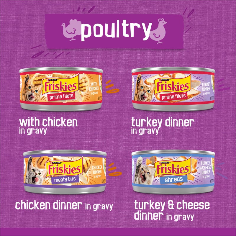 Friskies طعام قطط رطب من بورينا فريسكيز بنكهة الصلصة - مجموعة متنوعة، قطع دجاج، قطع لحم وشرائح رئيسية - (عبوة من 32) علب 5.5 أونصة. - Image 3