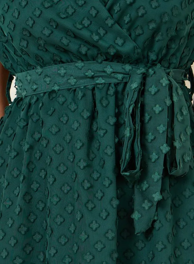 Styli Dobby Self Tie Up A-Line Midi Dress