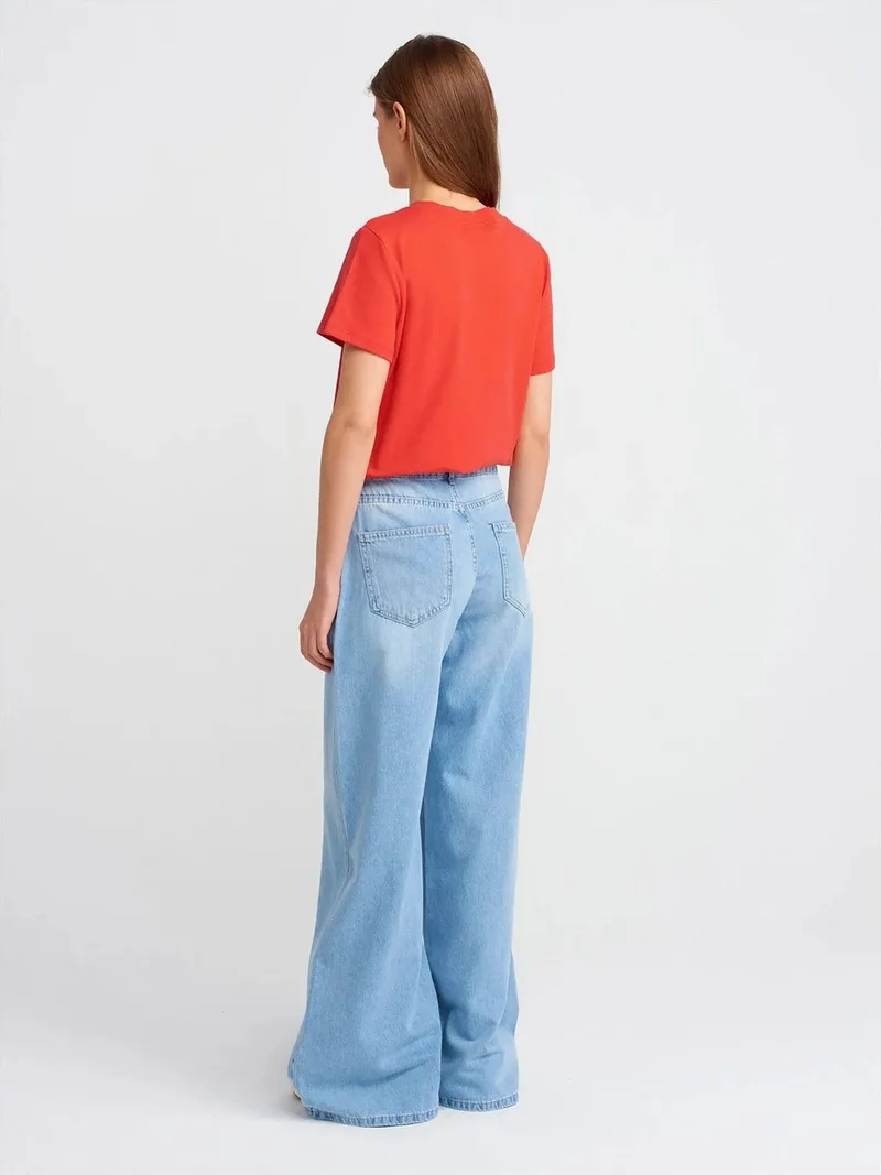 ديلفين Dilvin High-Waist Wide-Leg Cotton Denim Jeans