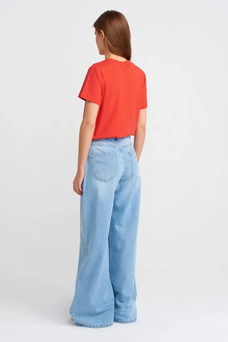 Dilvin Light Blue Denim DILVIN High-Waist Wide-Leg Cotton Denim Jeans for Women | Best Price UAE