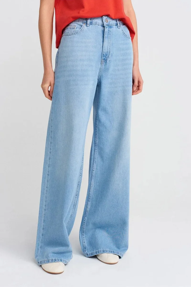 Dilvin Light Blue Denim DILVIN High-Waist Wide-Leg Cotton Denim Jeans for Women | Best Price UAE