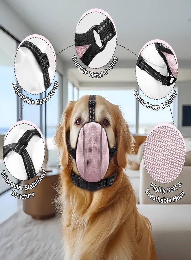 BONTHEE Dog Muzzle - Soft Breathable Mesh Nylon Adjustable Muzzle for Small Medium Large Dogs | Prevents Chewing,Biting & Scavenging | Allows Panting, Drinking & Grooming | Secure Collar Strap Design(Pink M) - Image 2