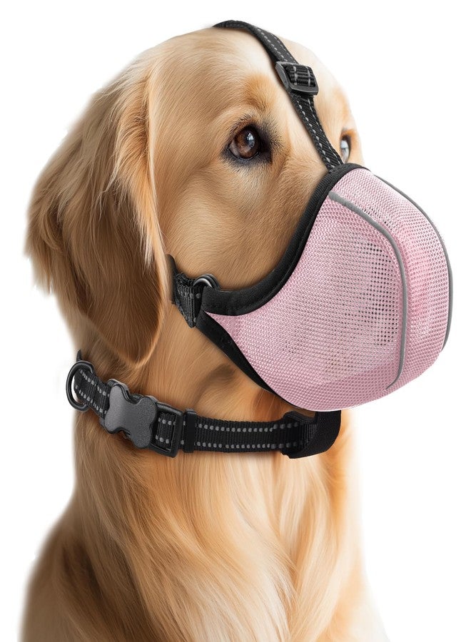 BONTHEE Dog Muzzle - Soft Breathable Mesh Nylon Adjustable Muzzle for Small Medium Large Dogs | Prevents Chewing,Biting & Scavenging | Allows Panting, Drinking & Grooming | Secure Collar Strap Design(Pink M) - Image 1