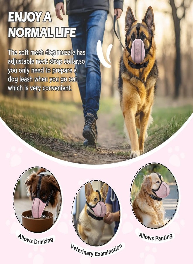 BONTHEE Dog Muzzle - Soft Breathable Mesh Nylon Adjustable Muzzle for Small Medium Large Dogs | Prevents Chewing,Biting & Scavenging | Allows Panting, Drinking & Grooming | Secure Collar Strap Design(Pink M) - Image 4