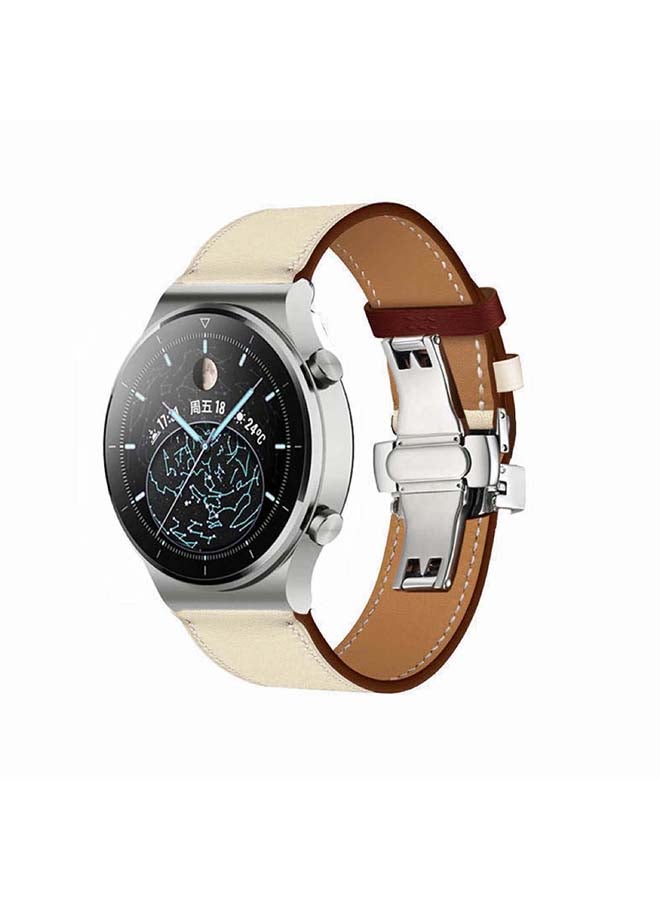 Perfii Genuine Leather Replacement Band For Huawei Watch GT2 Pro 22mm Beige - Image 2