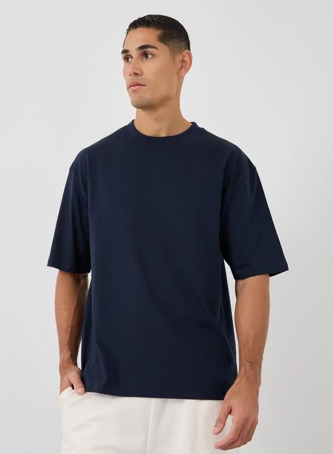 Styli Pack of 2 - Heavy Cotton Jersey Oversized Mock Neck T-Shirt