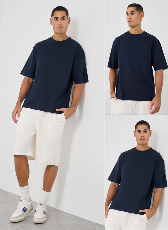 Styli Styli Pack of 2 - Heavy Cotton Jersey Oversized Mock Neck T-Shirt