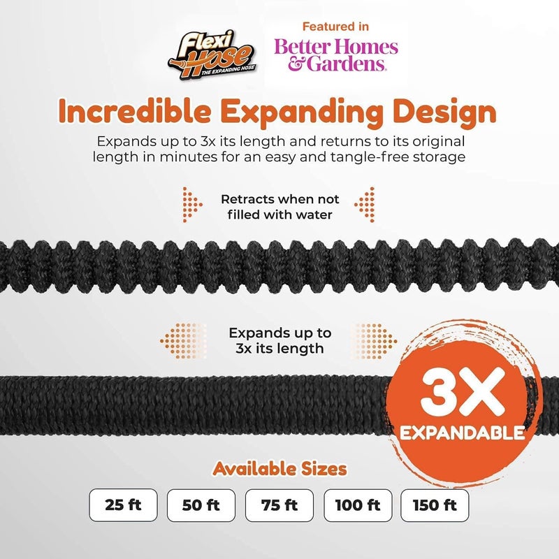 Flexi Hose Expandable Garden Hose with 8 Function Nozzle, 75FT - Lightweight Retractable Garden Hose, Water Hose - No-Kink Flexibility, 3/4 Inch Solid Brass Fittings and Double Latex Core - Image 2