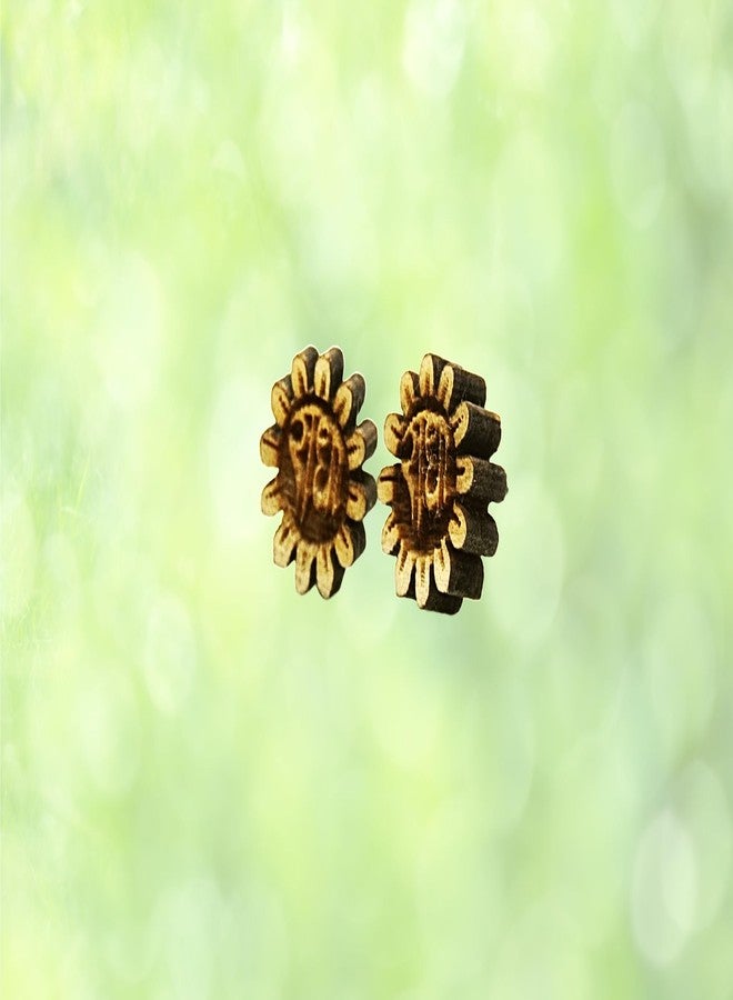 ISKCON VRINDAVAN Handmade Tulsi wood Earrings/Ear tops of different designs - Made with real Tulsi wood (All in One) - Image 5