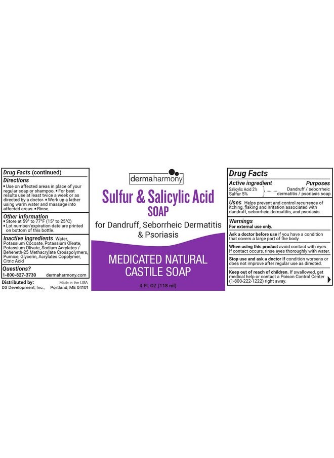 Dermaharmony - 5% Sulfur And 2% Salicylic Acid Liquid Castile Soap (4 Fl Oz Bottle) - Image 1