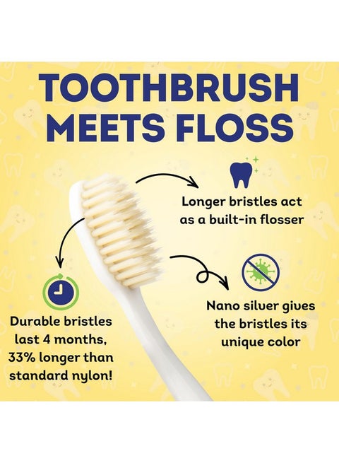MOUTHWATCHERS Extra Soft Kids Toothbrushes, 2 Pack, Manual Flossing Toothbrush, Ultra Clean, Pink and Yellow Childrens Toothbrushes, by Dr. Plotka's