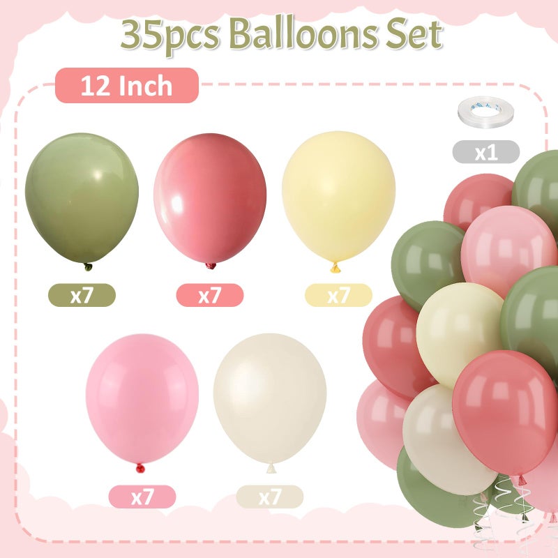 Paeyeq Dusty Green Pink Beige Balloons Light Pink Yellow Mist Sage Cream Peach Balloon 12INCH Ivory White Sand Helium Latex Balloon for Arch Kids Wildflower Goose Birthday Party Decorations Baby Shower - Image 4