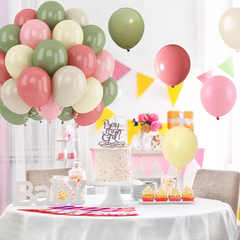 Paeyeq Dusty Green Pink Beige Balloons Light Pink Yellow Mist Sage Cream Peach Balloon 12INCH Ivory White Sand Helium Latex Balloon for Arch Kids Wildflower Goose Birthday Party Decorations Baby Shower - Image 5