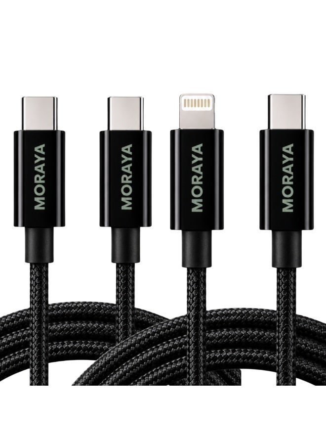 MORAYA 2-Pack Charging Cable Set, USB-C to USB-C 60W PD Fast Charging Cable + USB-C to Lightning 27W iPhone Charger Cable, Durable Braided Cables for iPhone 15/14/13/12, Samsung, iPad & USB-C Devices - Image 1