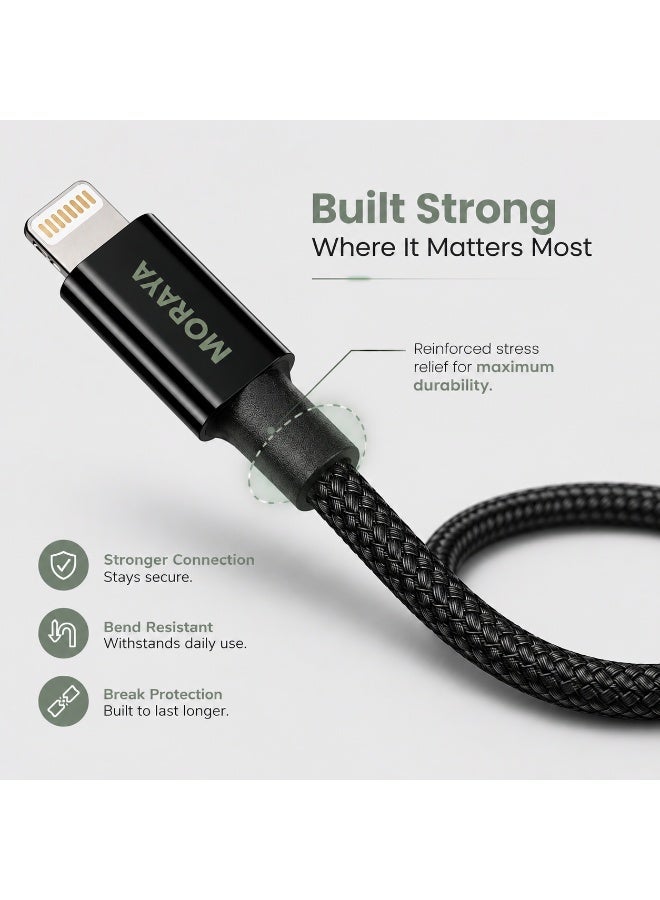 MORAYA 2-Pack Charging Cable Set, USB-C to USB-C 60W PD Fast Charging Cable + USB-C to Lightning 27W iPhone Charger Cable, Durable Braided Cables for iPhone 15/14/13/12, Samsung, iPad & USB-C Devices - Image 4