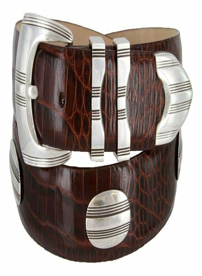 Belts.com 8120-8143C Italian Calfskin Genuine Leather Designer Golf Dress Belt 1-1/8"(30mm) Wide (Alligator Brown, 38) - Image 1