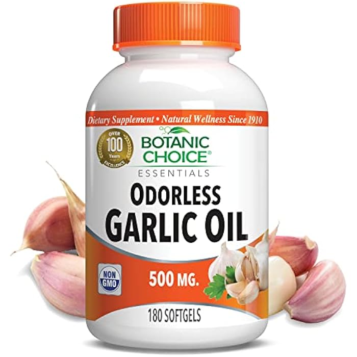 Botanic Choice Odorless Garlic Oil Softgels - Antioxidant Cholesterol and Immune Support Supplement for Adults - Gluten Free Non-GMO - 180 Pills - Image 1
