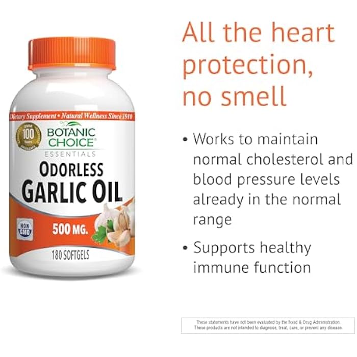 Botanic Choice Odorless Garlic Oil Softgels - Antioxidant Cholesterol and Immune Support Supplement for Adults - Gluten Free Non-GMO - 180 Pills - Image 3