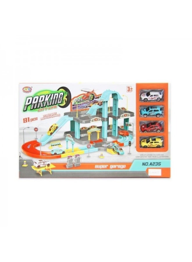 Lacoz City Life Parking Garage Playset 2-Level Toy Car Garage with 4 Cars Ramps Signs and Accessories Multi-Storey Parking Toy for Boys  Girls Safe and Durable Learning Gift - Image 3