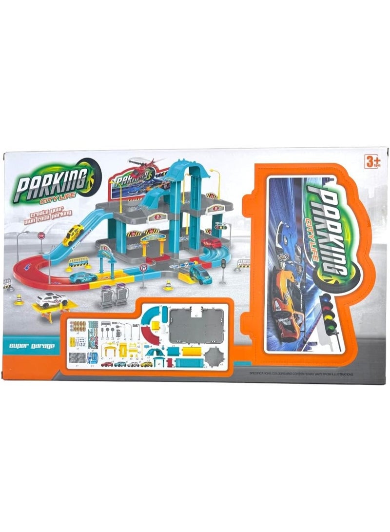Lacoz City Life Parking Garage Playset 2-Level Toy Car Garage with 4 Cars Ramps Signs and Accessories Multi-Storey Parking Toy for Boys  Girls Safe and Durable Learning Gift - Image 4