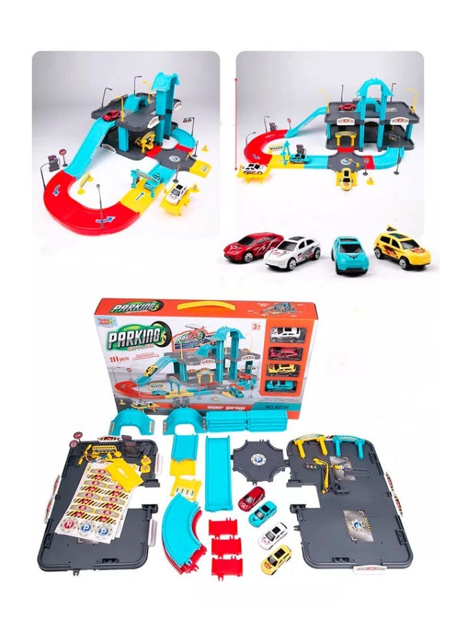 Lacoz City Life Parking Garage Playset 2-Level Toy Car Garage with 4 Cars Ramps Signs and Accessories Multi-Storey Parking Toy for Boys  Girls Safe and Durable Learning Gift - Image 2