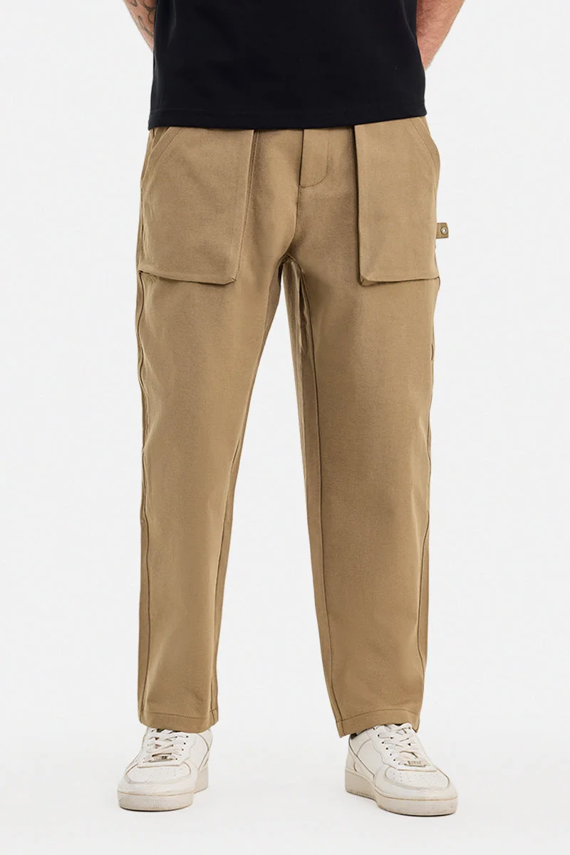 سنيتش Khaki Solid Straight Fit Streetwear Cargo