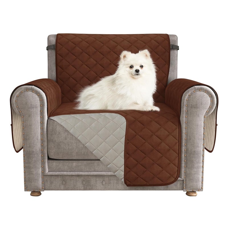 CHUN YI Quilted Chair Cover Water Resistant Reversible Chair Slipcover NonSlip Furniture Protector Washable Couch Cover with Elastic Straps for Dogs Kids Pets Chair Chocolate - Image 1