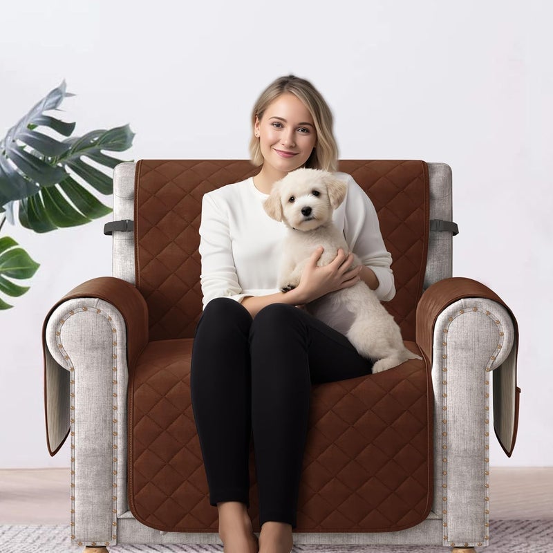 CHUN YI Quilted Chair Cover Water Resistant Reversible Chair Slipcover NonSlip Furniture Protector Washable Couch Cover with Elastic Straps for Dogs Kids Pets Chair Chocolate - Image 4