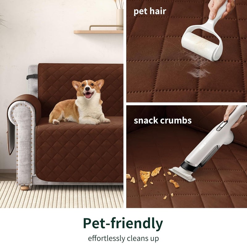 CHUN YI Quilted Chair Cover Water Resistant Reversible Chair Slipcover NonSlip Furniture Protector Washable Couch Cover with Elastic Straps for Dogs Kids Pets Chair Chocolate - Image 5